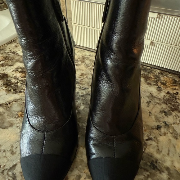 CHANEL Black Leather ankle Boots with Gold Accents - Picture 3 of 9